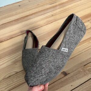 TOMS Womens Grey Tweed Flecked Alpargata Slip On Flat Shoes W10 Grey Red Lining